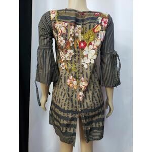 Khaadi Greeb Blue Striped Dress top shirt size 8 Green Floral #C